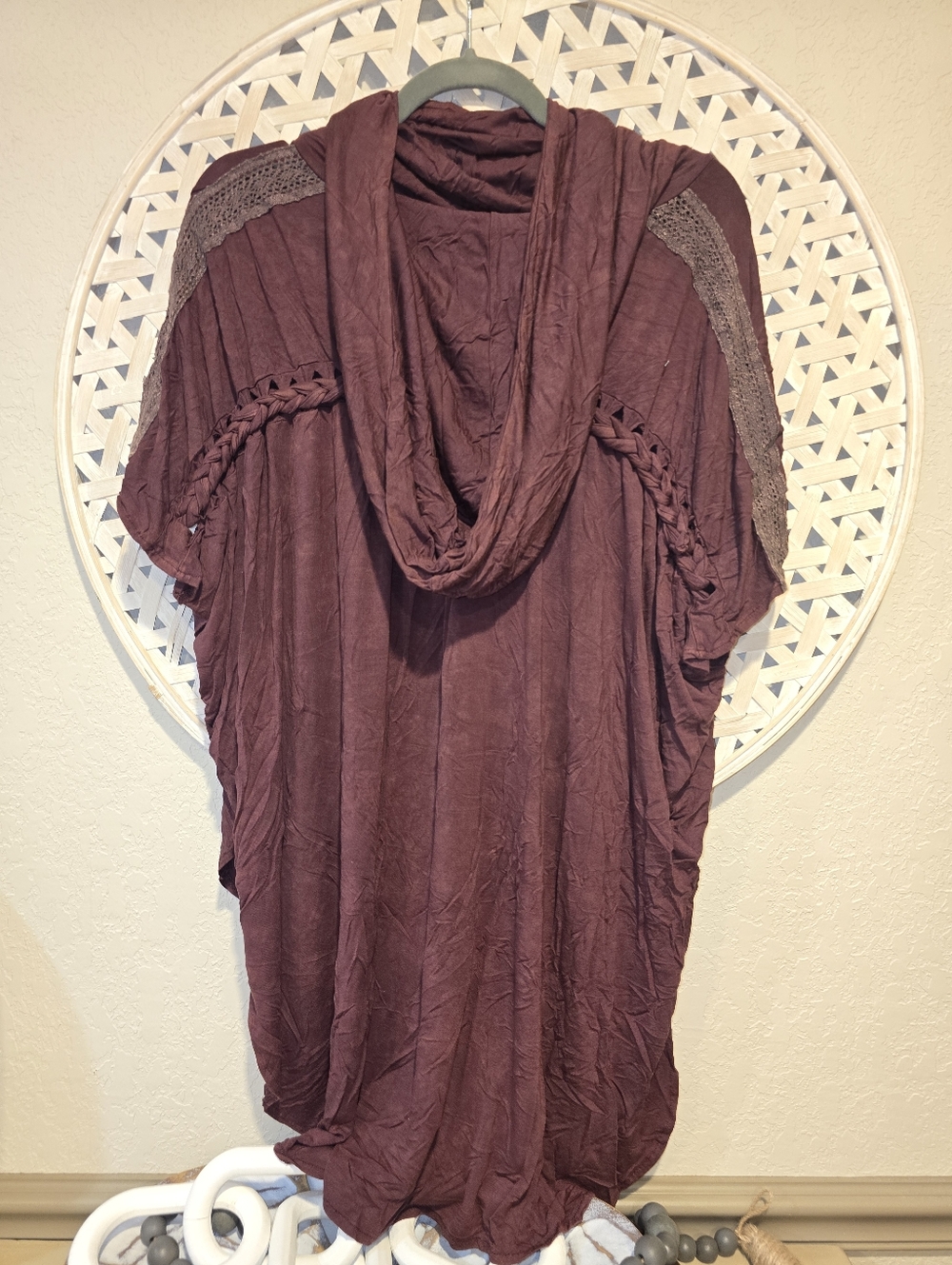 POL Oversized Hooded Tunic Poncho – Burgundy/Wine - large